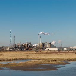 Power plant with white smoke form a chimney