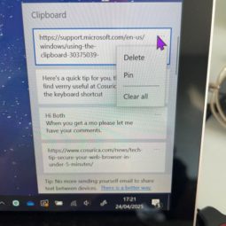 image of clipboard history function in Windows