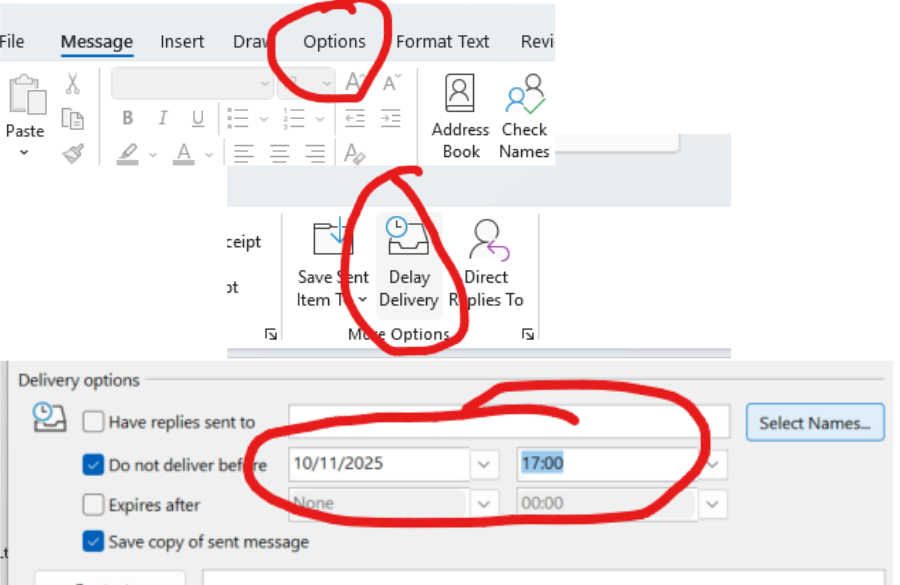 Steps to configure delayed delivery in classic Outlook