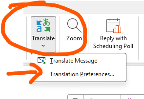 Screenshot - Classic Outlook Translate Options