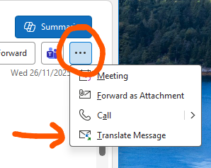 Screenshot- Classic Outlook translate