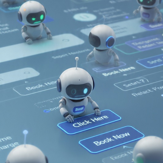 AI generated image to illustrate Microsoft Fara-7B agentic AI clicking on-screen buttons